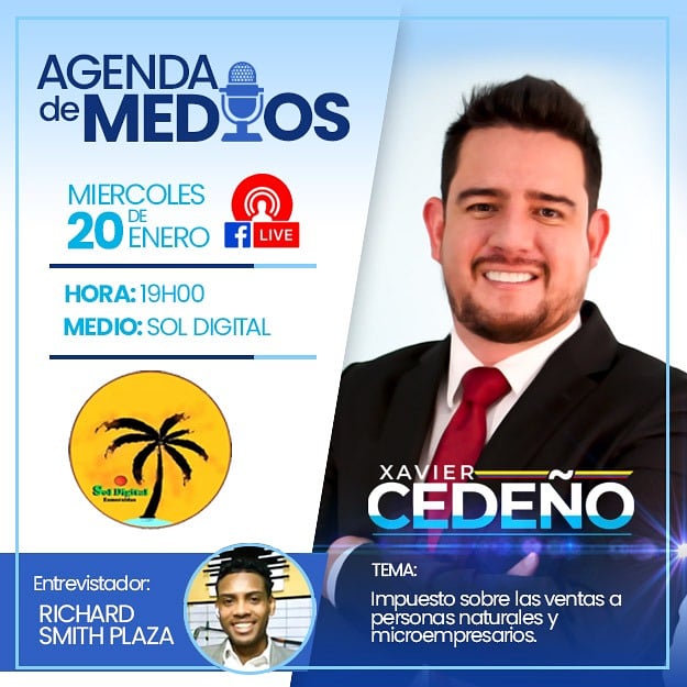 XavierCedenoM's tweet photo. ✅Agenda de medios| 🎙 Acompáñame a esta importante entrevista, en la que explicaré como se gravan nuevos impuestos a personas naturales, pequeñas y medianas empresas en contexto de pandemia.
#AgendaDeMedios #SolDigital #Esmeraldas https://t.co/HiJIdL9TJH