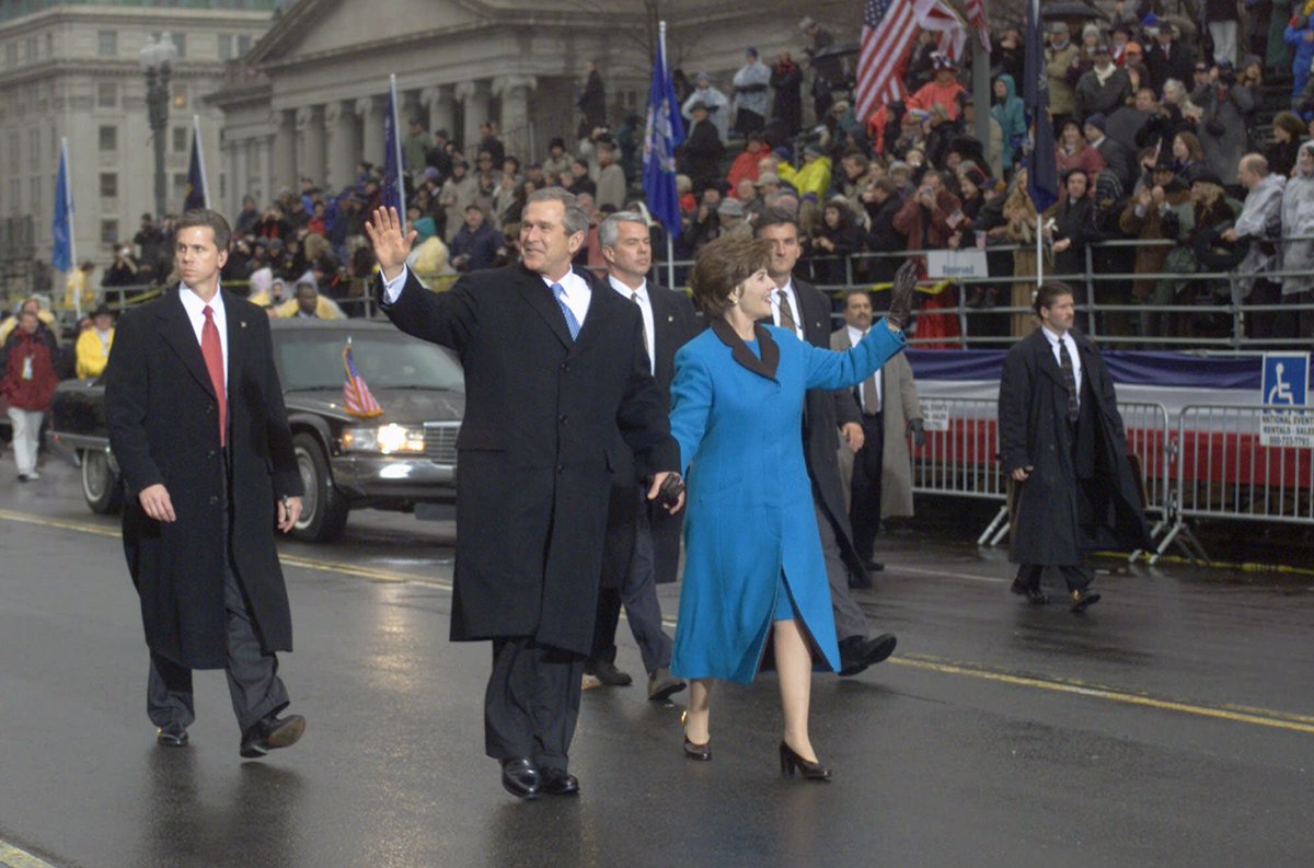 In more inaugural “firsts,” George W. Bush’s ceremony marked the first time a former president attended the inauguration of their son. (AP/Doug Mills)