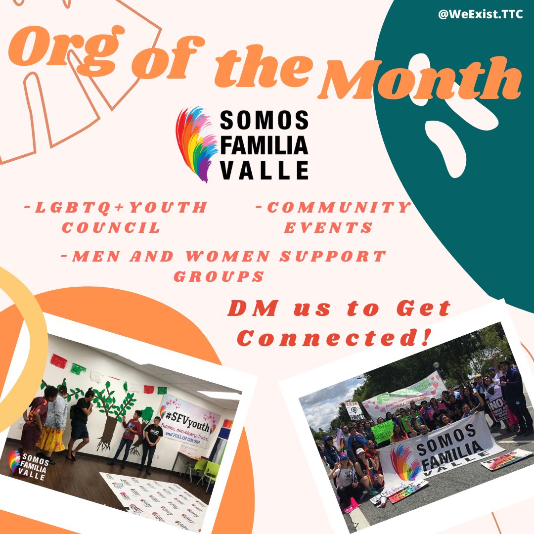 weexist_ttc's tweet photo. This month we're highlighting the amazing work of @somosfamiliavalle in the San Fernando Valley! Somos Familia Valle is a nonprofit that empowers trans and queer folks! Since 2014, they have organized SFV Pride,  facilitated weekly support groups, &amp; free fun community events! https://t.co/Qx0uLi0hsx