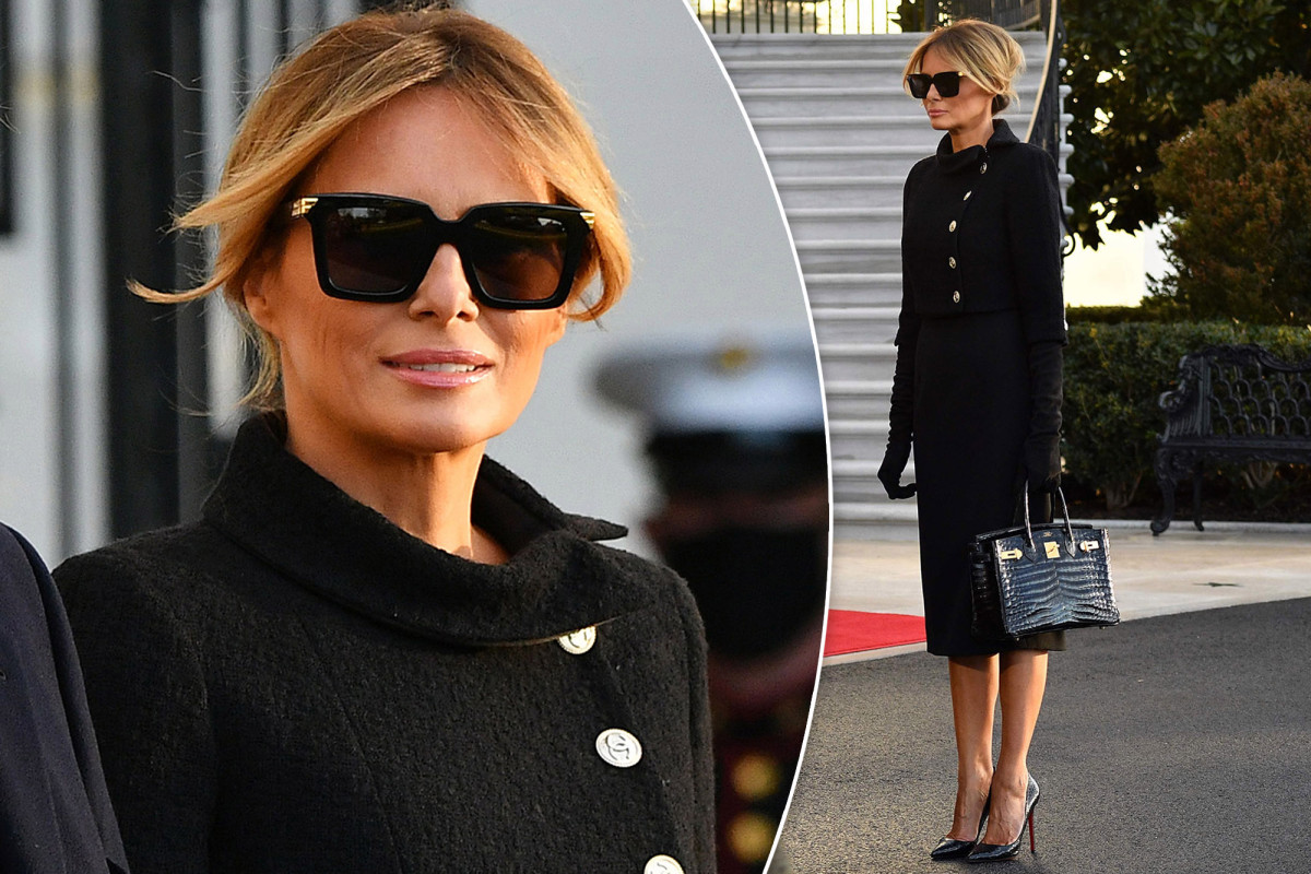 nypost's tweet photo. Melania Trump marks end to Donald's presidency in high-priced outfit https://t.co/AYNrJfXdLZ https://t.co/adLhuUh7PO