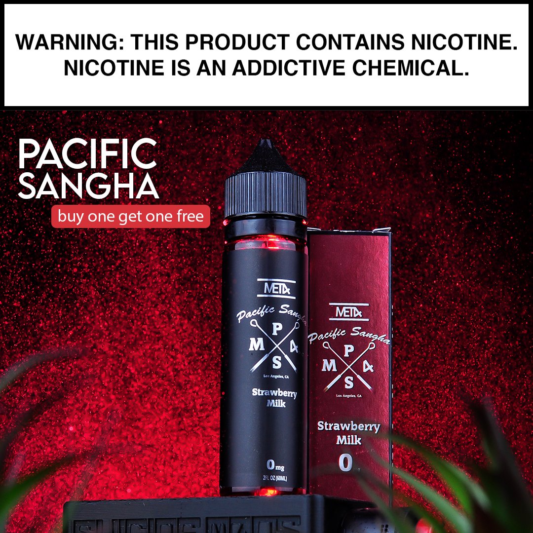 Pacific Sangha completes the trio that is Met4.

Your ticket to strawberry milk paradise is only a few clicks away.

Available in 24 mg and 48 mg too!

BOGO use code : PSFORALL

#VapeNation #VapeAddict #SAVEURVAPE #VapeFamous #VapingSavedMyLife  #eliquidporn #VapeSociety
