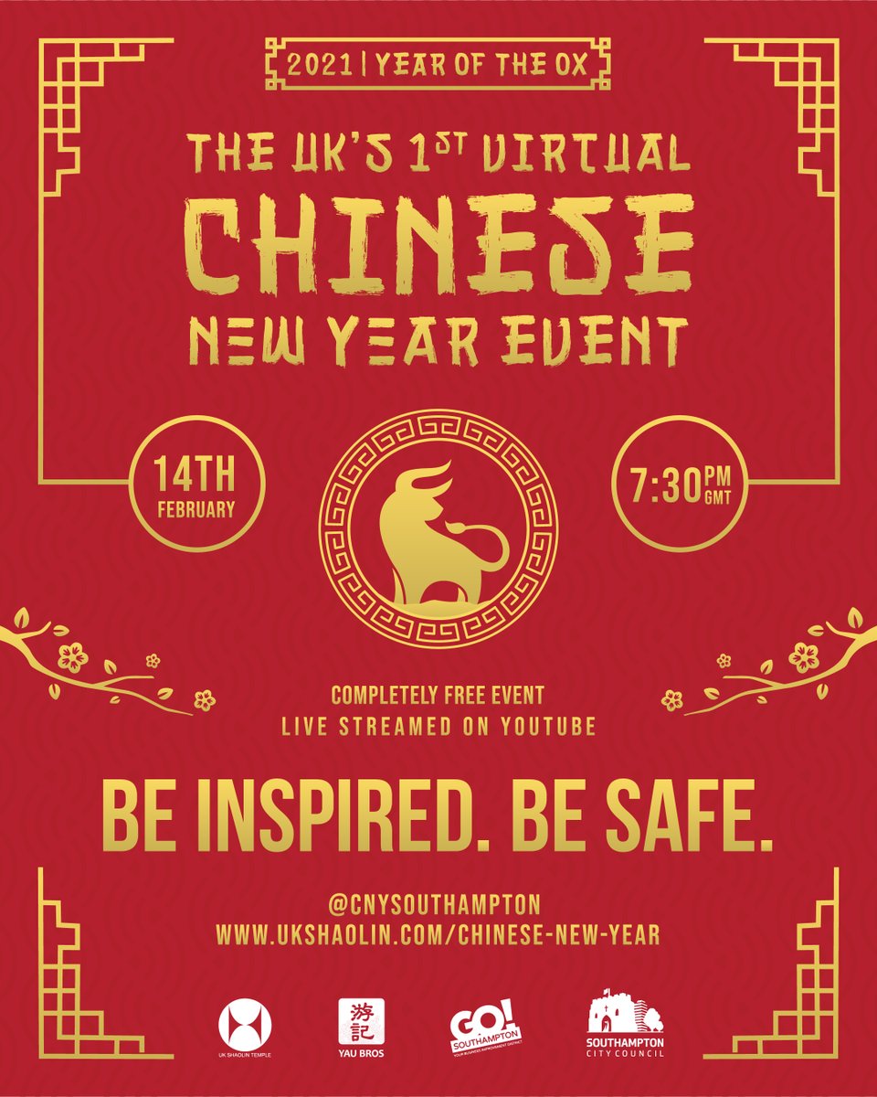 🏮 This year UK Shaolin Temple will present a unique Chinese New Year celebration from the comfort of your home to mark the Year of the Ox 2021 🐂 The free online event will premiere on Sunday 14 February at 7:30pm on YouTube. Watch it here ukshaolin.com/chinese-new-ye… @CNYSouthampton