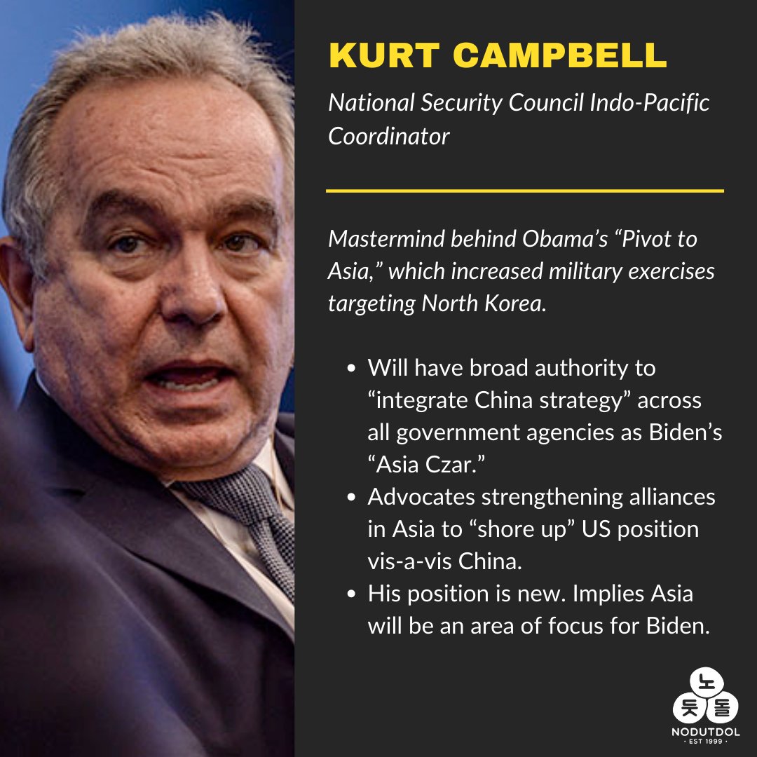 nodutdol's tweet image. The Biden cabinet is largely made up of Obama and Clinton alums. It's important to remember that the US siege of the DPRK and occupation of the ROK is a bipartisan strategy. 

"Diverse" cabinets aren't enough. We need a mass movement to end imperialism and war.