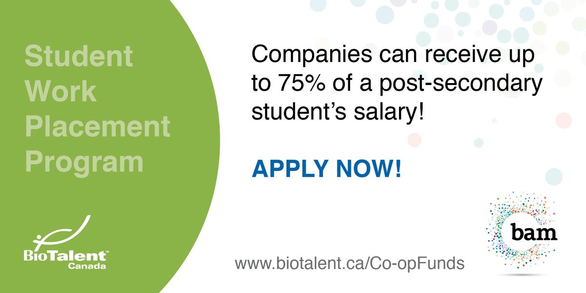 BioscienceMB's tweet photo. Between now & March 2021 @BioTalentCanada is placing 1,500 post-secondary students in healthcare & bioscience industries! Get funding to hire a student through Student Work Placement Program, APPLY NOW!
More info: https://t.co/0ScUgI3Q0k
#bioscienceMB #healthcare #BAM https://t.co/i3hhfIY7ik
