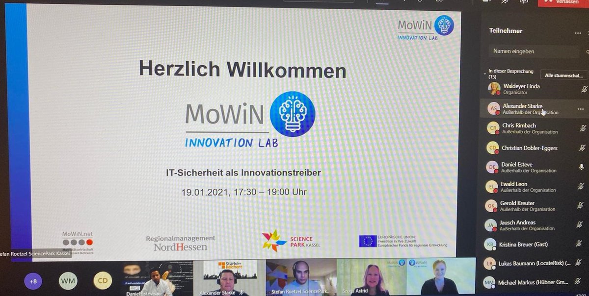 Am 19.01.2021 fand ein weiteres MoWiN Innovation Lab zum Thema "IT-Sicherheit als Innovationstreiber" statt. 
Spannende Impulsvorträge rundeten die Veranstaltung ab.
In einer Frage- und Diskussionsrunde wurden Erfahrungen und Erkenntnisse in innovative Gegenmaßnahmen überführt.