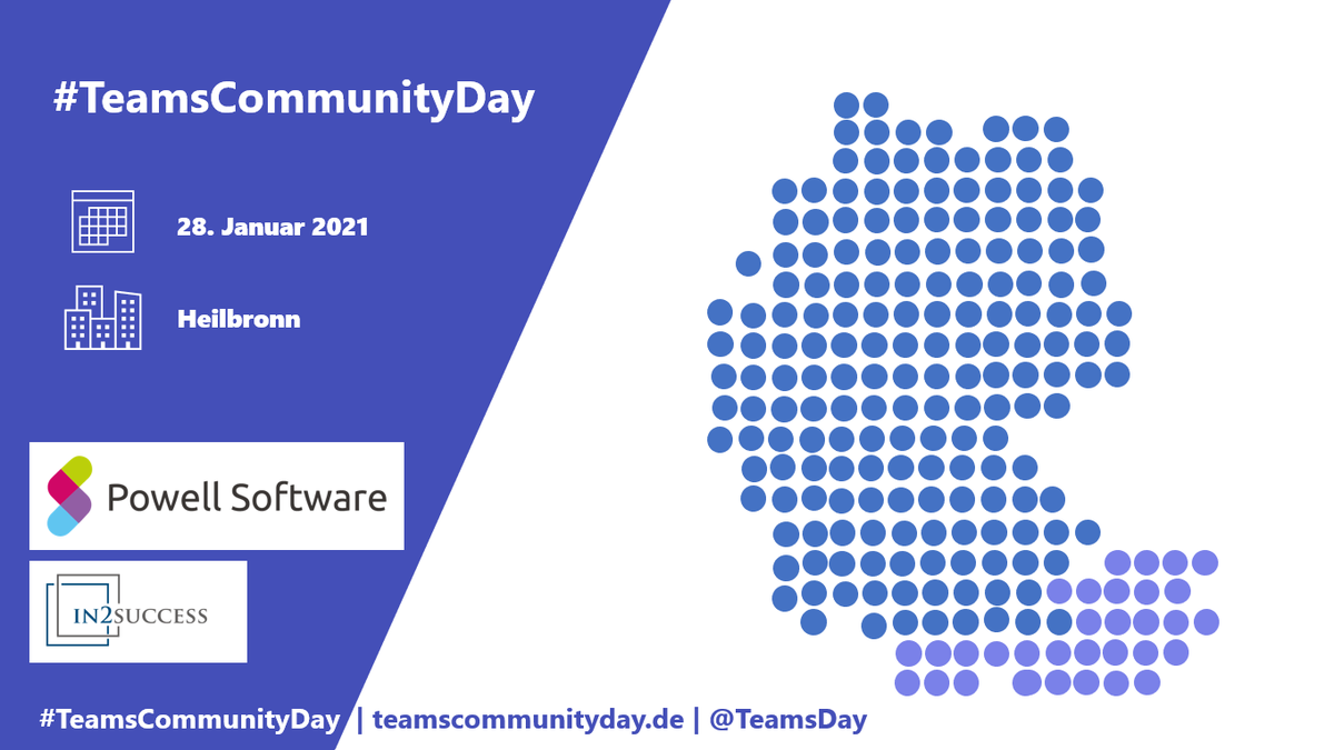 #TeamsCommunityDay 28.01.2021
29 Sessions aus 11 Standorten. Jede Menge Infos und Ideenaustausch mit Praktikern in Teams und M365. 
Infos: lnkd.in/dhZHeEt
Erfahrungsaustausch auch in meiner Session PowerApps Governance  #Powerplatform #microsoftteams <a href="/DWP_team/">DWP Team</a>