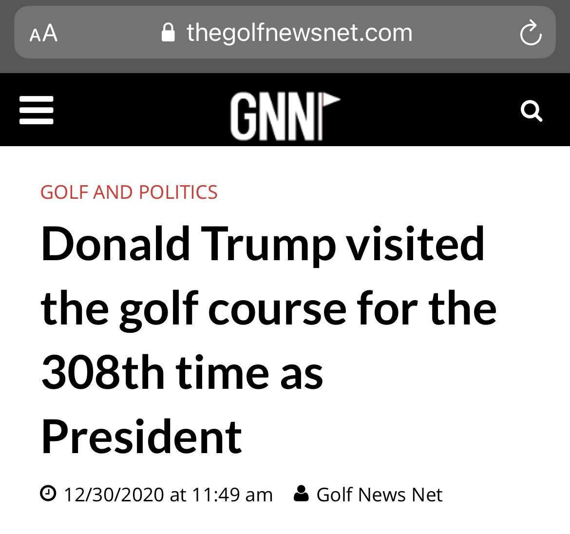 thasmza's tweet image. The simple fact that our tax payer dollars will no longer pay for all of Trump’s golf outings is a relief. thegolfnewsnet.com/golfnewsnettea…