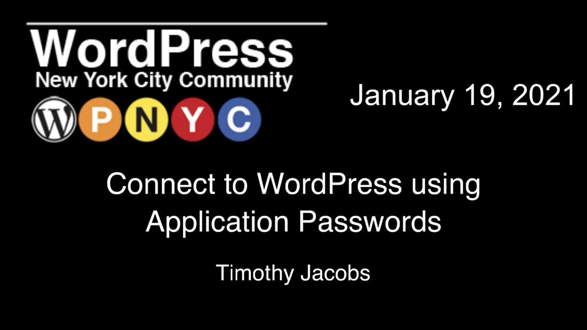WPNYC's tweet photo. New Video Posted: Connect to WordPress using Application Passwords https://t.co/xy89MyUK36 https://t.co/wuHmegG9Ti