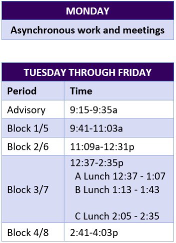Tomorrow starts the second semester. It is an A day. New schedule attached <a href="/PFHS_PTSO/">PFHS PTSO</a> <a href="/2023Pfhs/">pfhs class of 2023</a> <a href="/pfhsclassof2021/">POTOMAC FALLS SAB</a> <a href="/PFHSClassof2022/">Class of 2022</a> @pfhslink <a href="/PotomacFallsSCA/">Potomac Falls SCA</a> <a href="/PFHS_Tech/">Potomac Falls TRT</a> @PFHSGuitarClub <a href="/pfhsathletics/">PFHS Athletics</a> <a href="/PFHSCounseling/">Potomac Falls HS School Counseling</a> <a href="/pfhstheroar/">The Roar</a> <a href="/pfhsybk/">PFHS YBK</a> <a href="/PFHSTHEATER/">Potomac Falls Drama</a>