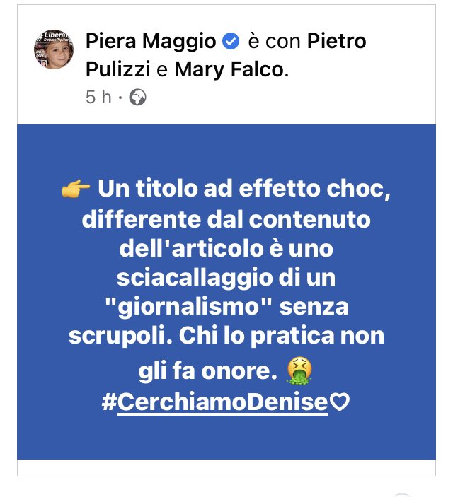 CerchiamoDenise's tweet photo. Piera Maggio @MissingDeniseMp: “👉 Un titolo ad effetto choc, differente dal contenuto dell'articolo è uno sciacallaggio di un "#giornalismo" senza scrupoli. Chi lo pratica non gli fa onore.” 

#DenisePipitone #giornalisti @ODG_CNOG  

🔴 CARTA DI TREVISO https://t.co/fjr61vNbsz https://t.co/xgFMnLOwvU