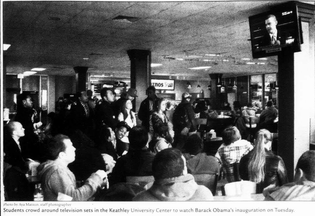 MTSUGoreCenter's tweet photo. #MTSU students gather around a television in the Keathley University Center to watch Barack Obama's inauguration on January 22, 2009.
Do you think you'll remember where you were when you watched the historic swearing-in of Kamala Harris? #Inauguration #InaugurationHistory https://t.co/b9sb5tCkRa