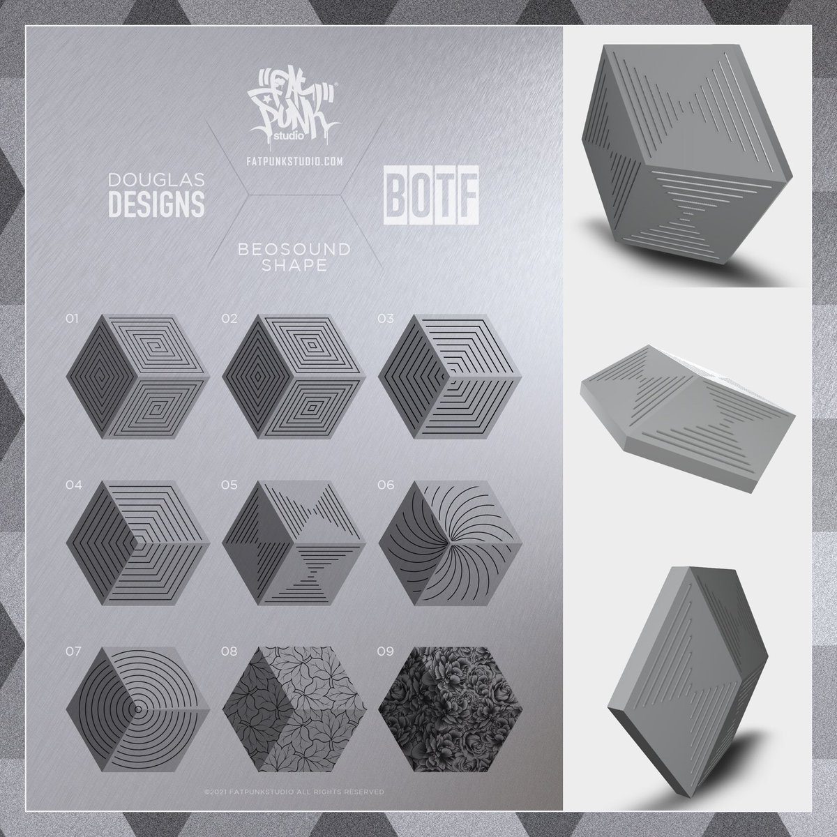 fatpunkstudio's tweet photo. Our Wednesday is SHAPING up great! First 3D render of our bespoke aluminium #BeosoundShape tile is looking badass 🎵🔉👌🏿 Which is your favourite design so far? https://t.co/VGBFAw4ct1