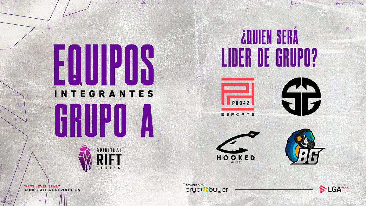 Ya conocen a los equipos que participarán de la #SpiritualRiftSeries... es momento de decirles como se conformarán los grupos 💥

GRUPO A:

💠#Pro42Esports
💠@BarutaGaming_GG 
💠<a href="/Hookedteams/">Hooked Esports</a>
💠<a href="/ShadowSquadLoL/">Shadow Squad</a>

Patrocina: <a href="/cryptobuyer/">Cryptobuyer</a>

#SRS #LeagueOfLegends #LoL
