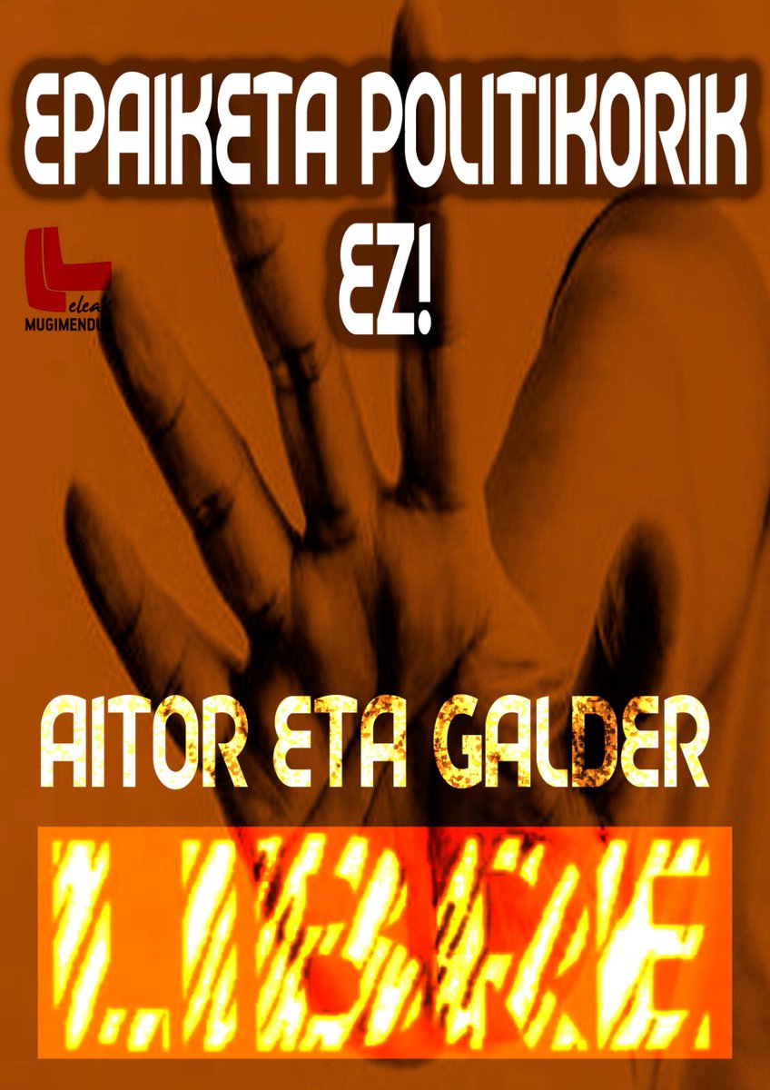 EibarLibre's tweet photo. 🖐🏾ANKERKERIARI STOP, EPAIKETA POLITIKORIK EZ! 🖐🏾Bihar arratsaldeko 20.00tan untzaga plazan Aitor eta Galderri elkartasuna adierazteko argazkia aterako dugu. #ANkerkeriariSTOP https://t.co/CYozSnVTg6