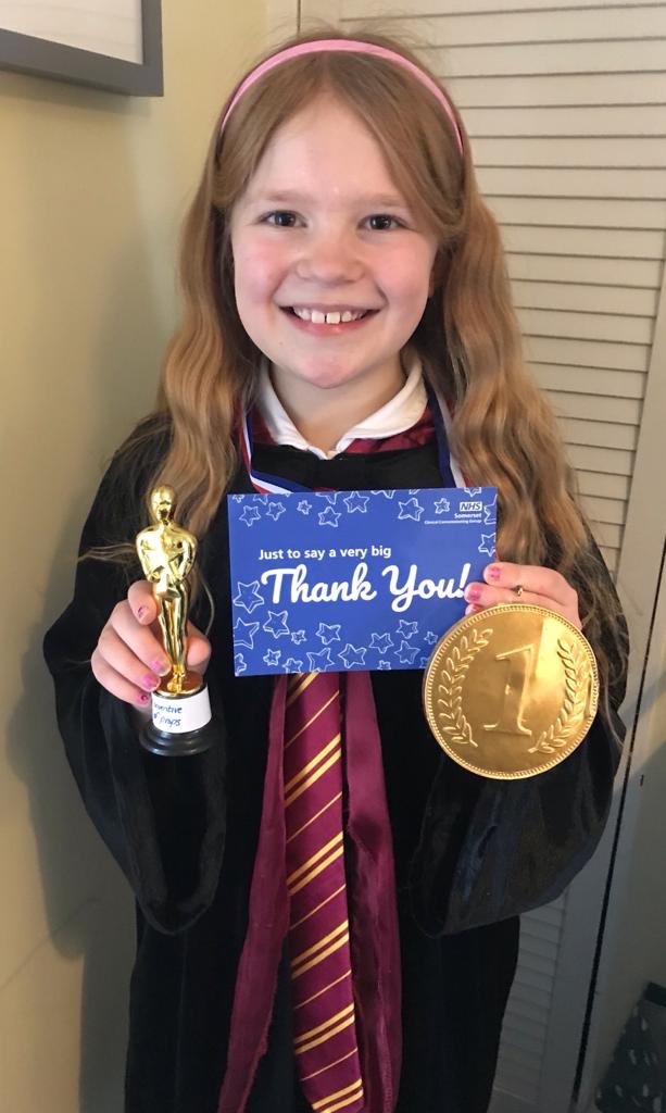 LPyrke's tweet photo. One thrilled, small NHS co-worker in our house today. Thanks to @JaneHarrisNHS for the kind thoughts, you really made our day! https://t.co/SL6fZCPc0G