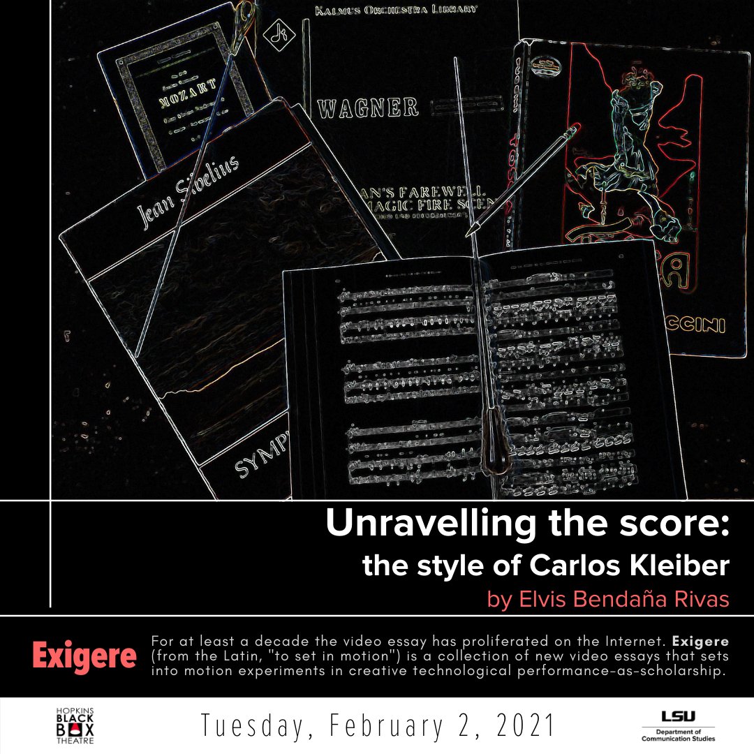 Premiering Tue, Feb 2
Unravelling the score, by Elvis Bendaña Rivas
This video essay explores Carlos Kleiber's conducting style and his magical gestures that captivated audiences and orchestras worldwide.
part of Exigere: A Video Essay Festival
goo.gl/LUXdUq