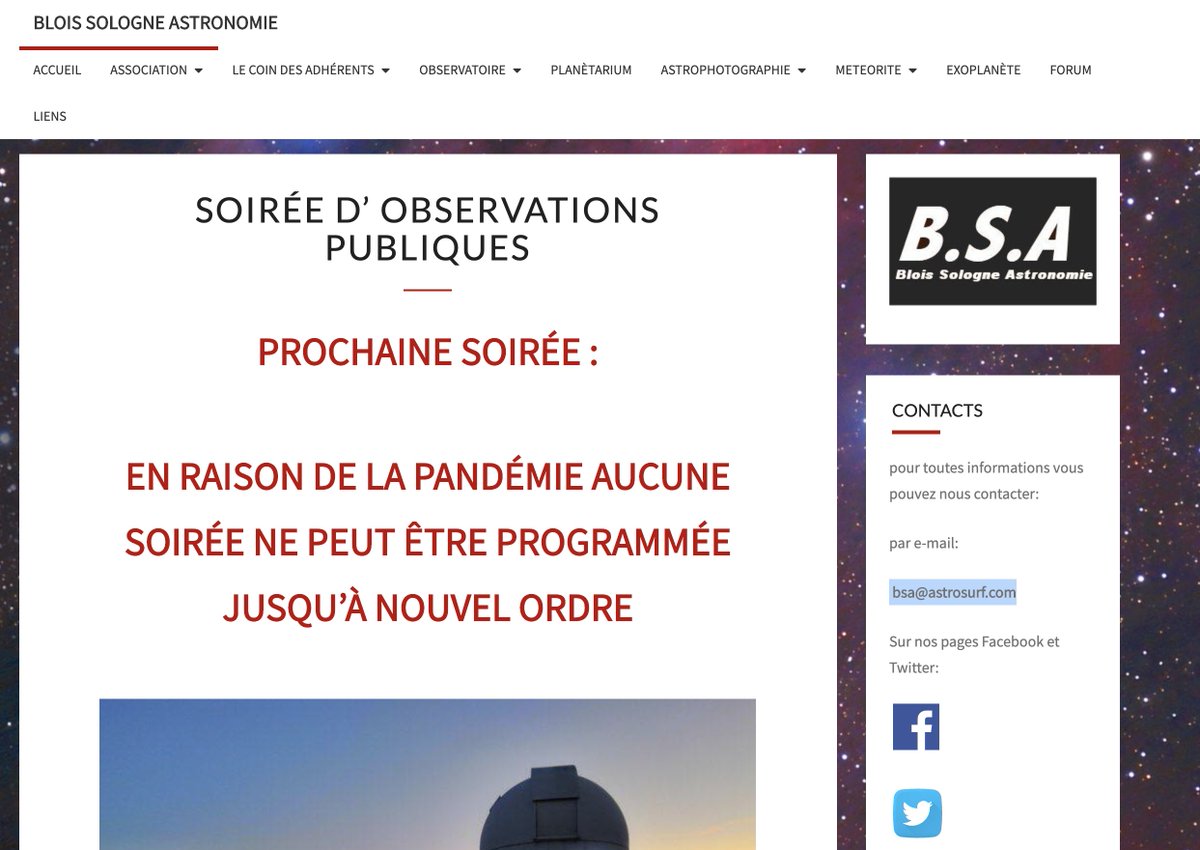 BSA_41's tweet photo. Bonjour ! Nous sommes heureux de vous annoncer que nous avons complètement revu la conception de notre site web et vous invitons à aller le découvrir ! https://t.co/9zQ2o1fdae 🤩🔭 Dites nous ce que vous en pensez ! https://t.co/pQObNrzvGB