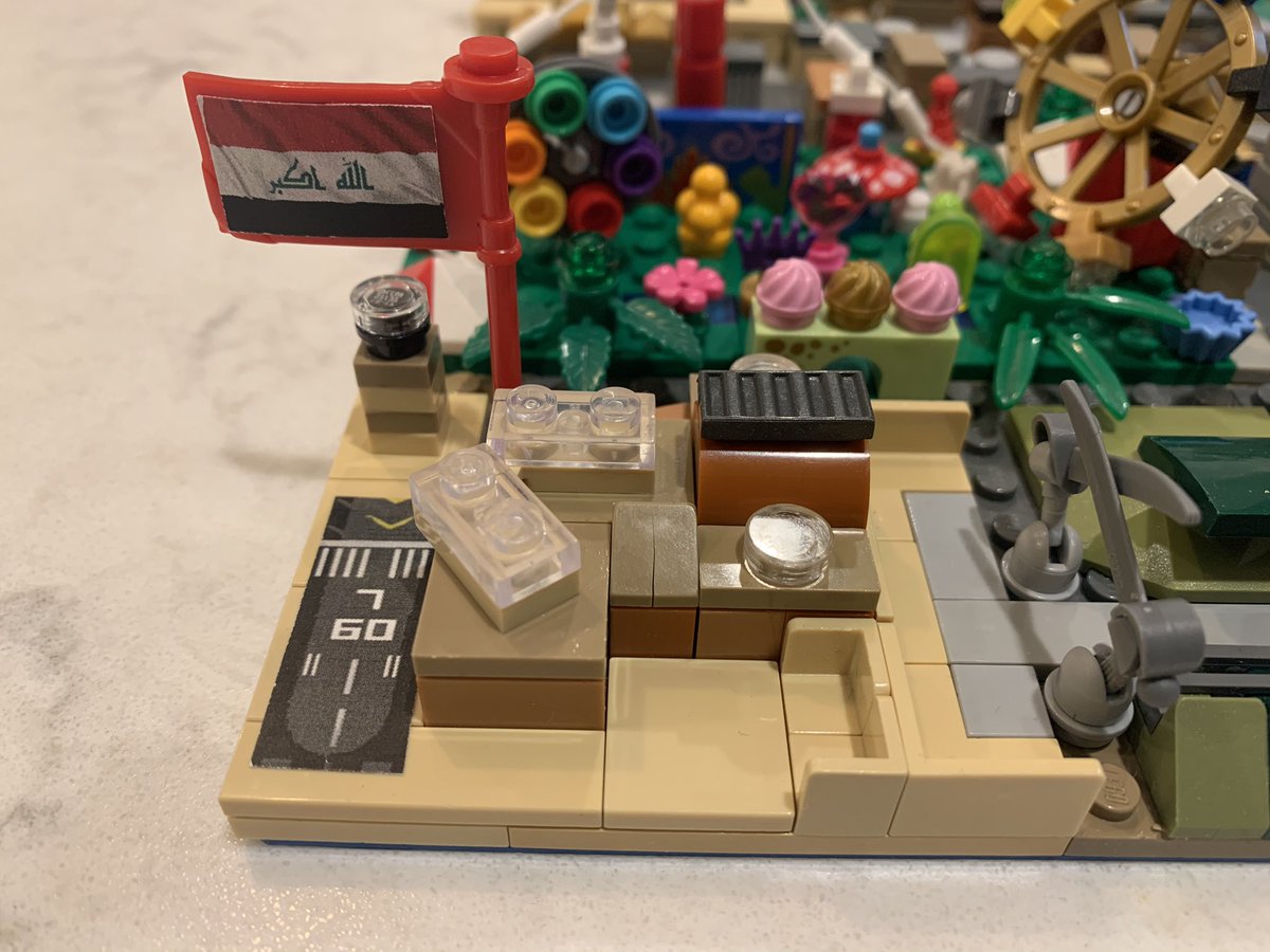 I did Baghdad airport next, which I always wanted to put here in the SW to further “lock in” Baghdad’s sense of geography. I had dreams of making the three terminals with their cool geometry but I went simple ish. Control tower is half accurate & a nice sticker to suggest runway.