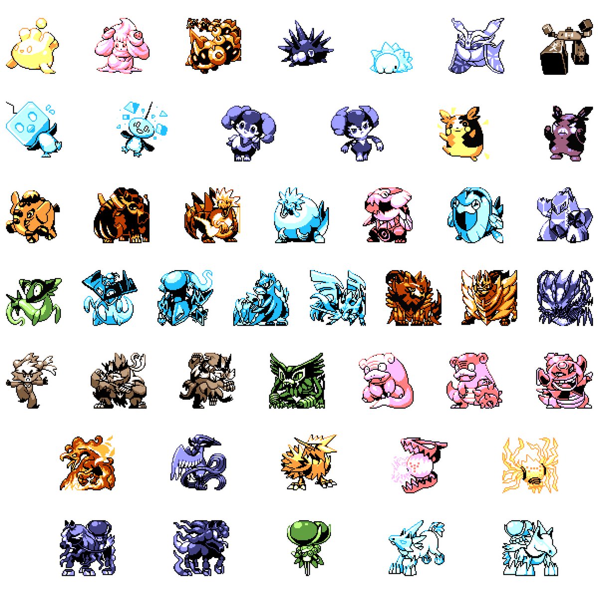 patackart's tweet photo. Finally finished all of generation 8 in Gameboy form! They use the Pokémon Yellow palette. You can see some different versions and almost all Gigantamax forma as well on patspixels on instagram. #pixelart #pixelartist  #pokemon #nintendo #NintendoSwitch #pokemon25 #gameboy https://t.co/yr0Sf83Fm2