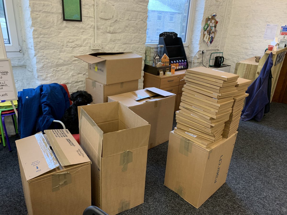 heppdt's tweet photo. Vinnie Dog overseeing the packing of 200 orders to a school in Lancashire! #DTinaBox #DTinPrimary https://t.co/YuRMYjtthh