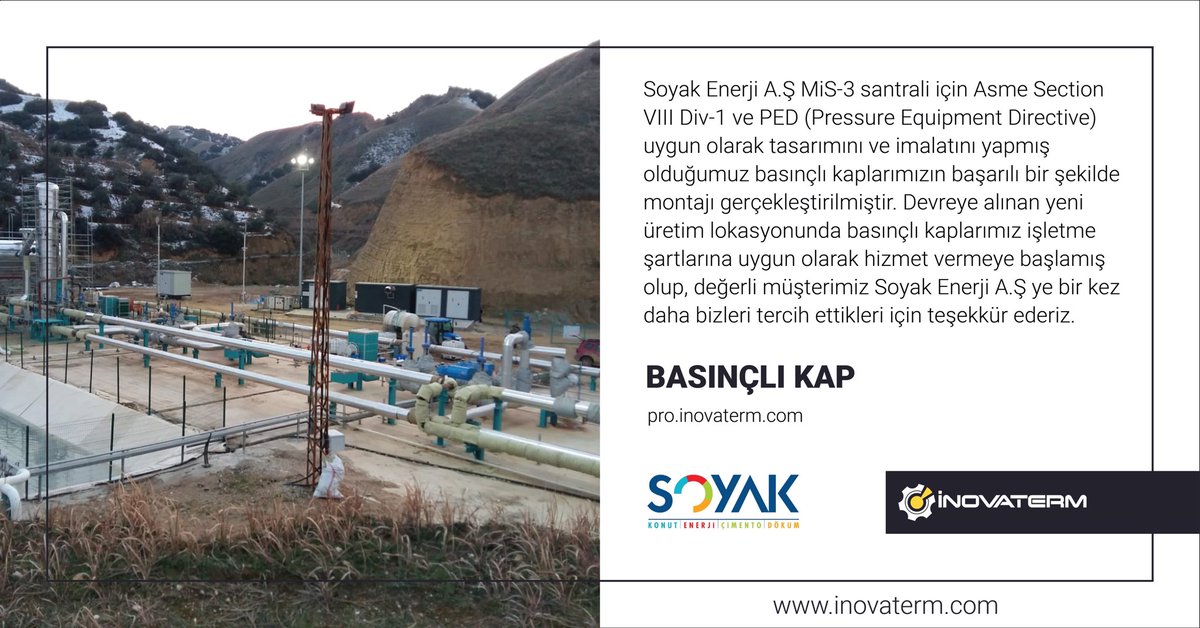 inovaterm's tweet photo. #inovaterm #industry #references #energy #ontimedelivery #geothermal #green #engineering #manufacturing #üretim #enerji #teslimat #jeotermal #referans #pressurevessel #basınçlıkap #asme https://t.co/CfDmNbPjXi