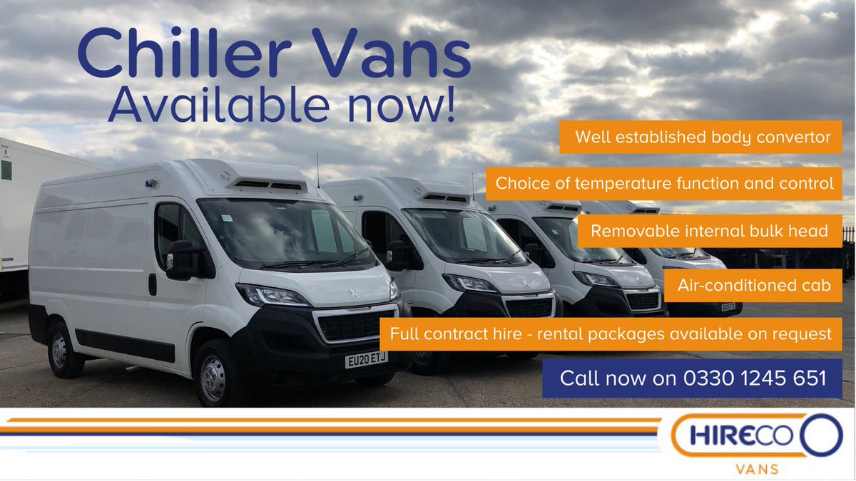 Hireco_World's tweet photo. A great opportunity to: own, rent, contract hire or lease a number of our chiller vans.
For further details please call 0330 1245 651!
#roadtransport #lcv #chiller #chillervan #fridgevehicles #coldtransport #hireco #lightcommercialvehicles #pharmaceuticals #contact #availible https://t.co/hYBKMMfv4O