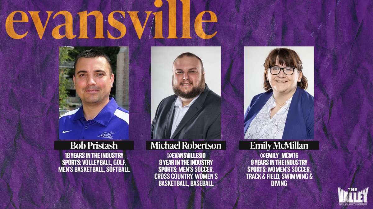 From  @UEAthletics:- Bob Pristash- Michael Robertson ( @EvansvilleSID)- Emily McMillan ( @emily_mcm16) #TheValleyRunsDeep |  #ThankYourSID