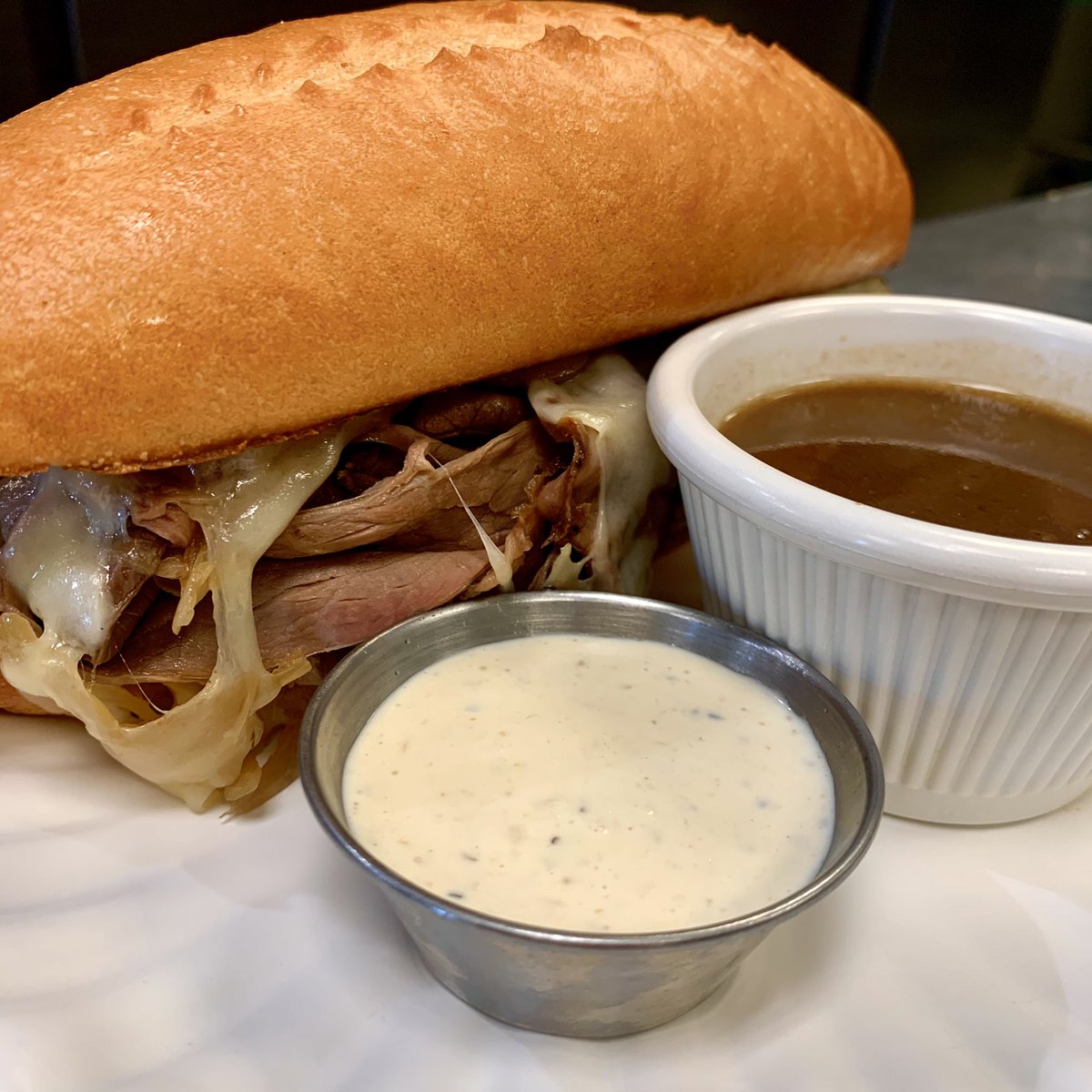 WienerKitchen's tweet photo. Put these two things to your lip(s). When I dip you dip we dip.

Pre-order now for our Wednesday dinner features 5pm-7pm https://t.co/skqtYGXXYU

French dip - shaved roast beef, @farmtomktbread sub roll, caramelized onions, Swiss, horseradish &amp; au jus.
  
Choco dipped macaroons! https://t.co/kU69XhXyFt