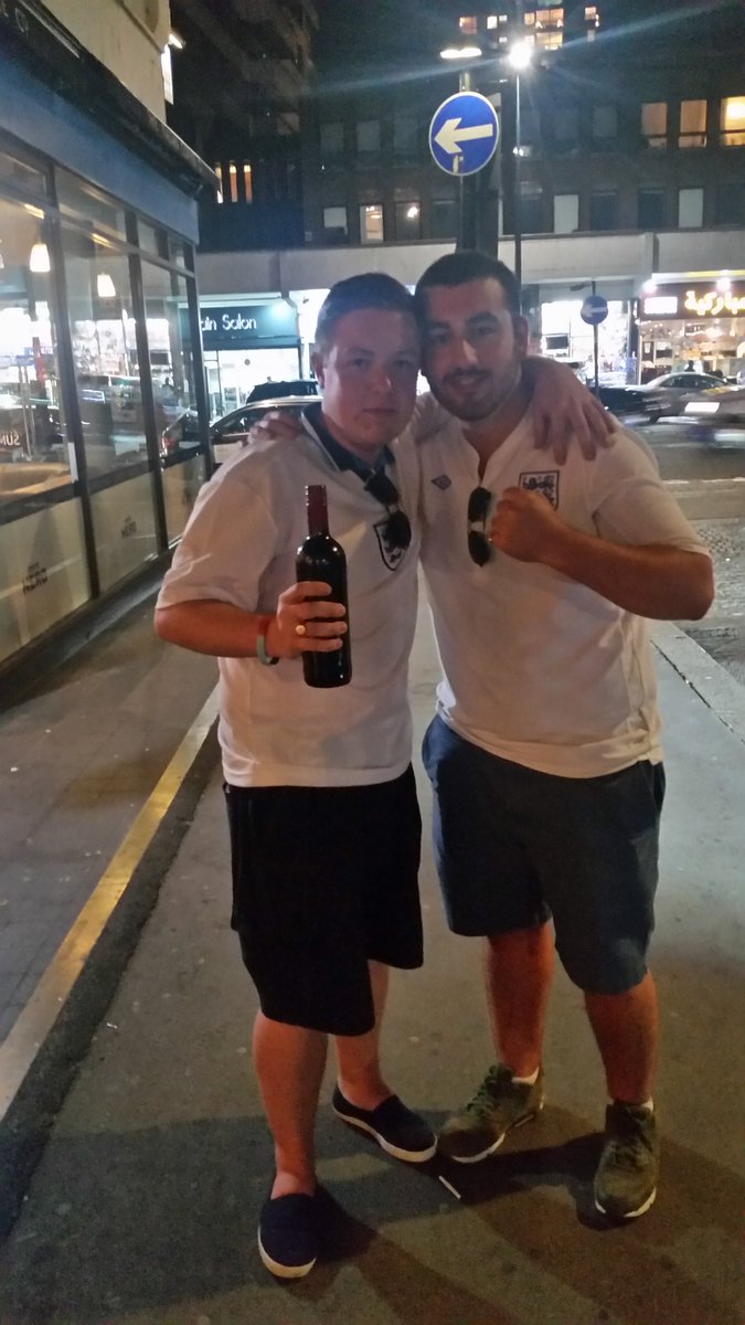 We missed the first two games, so here's a photo of me and Deano from  @NeilRands birthday, the night before we set off (the day we beat Panama). The wine was a pub quiz winning prize. We remain undefeated there since.