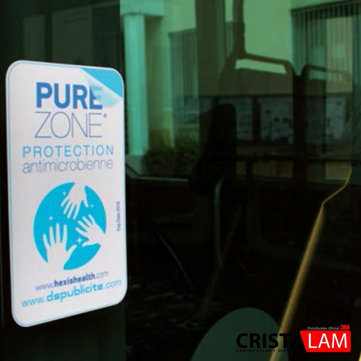 Cristalam3M's tweet photo. Nuestra lámina antimicrobiana #PureZone es básica para frenar el desarrollo de #virus en cuaquier superficie. Transparente, sencilla de instalar y con una eficiencia del 99%. Avalada por dos normativas ISO. Pure Zone es la opción de los q se preocupan por la seguridad sanitaria. https://t.co/WWxppwcuHz