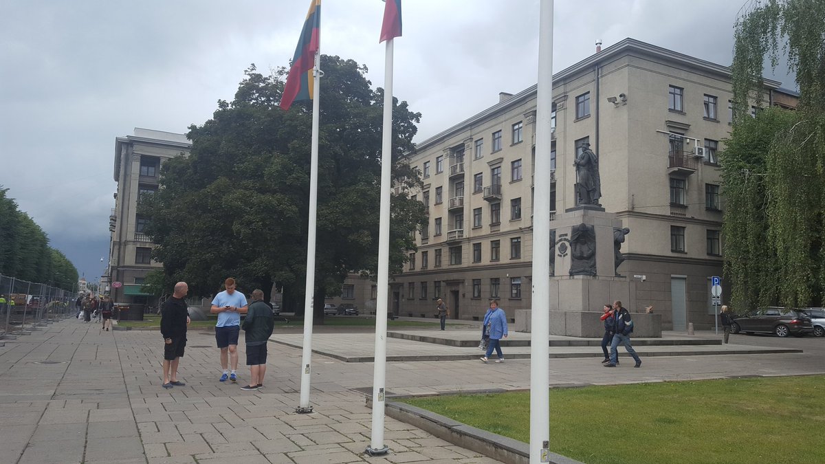 We set off with an almighty hangover the next morning, for a couple of days in Kaunas (the Belgium game was in Kaliningrad, bordering Lithuania). A great start with  @NeilRands  @Sam75600 and Maidment