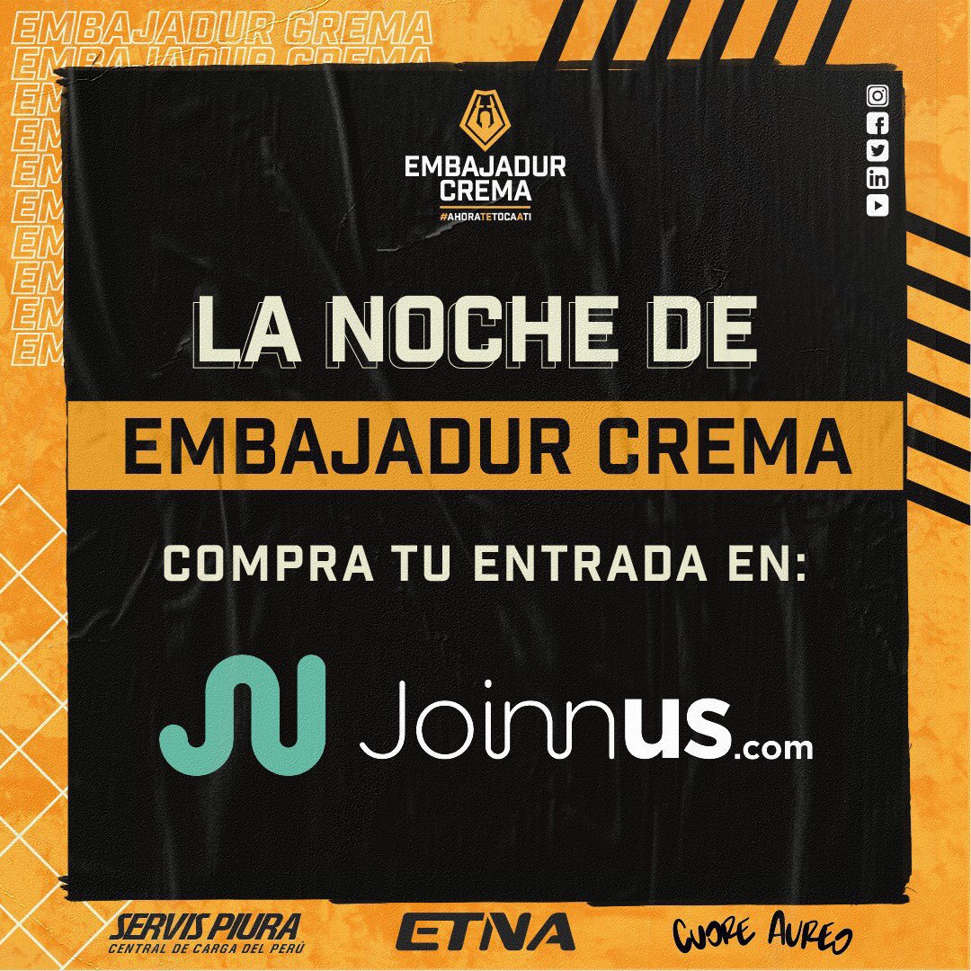 embajadurcrema's tweet photo. Este 30 de Enero tienes una cita con #EmbajadUr🔝Más de 4 horas de transmisión, artistas invitados, bandas en conciertos exclusivos, ex futbolistas y mucho más. 🥳🤩 ¿Te lo piensas perder? 👀

🎫 Compra tu entrada via Joinnus: 💻 https://t.co/Sqgq3tcuQ7 https://t.co/R08JKBpdxE