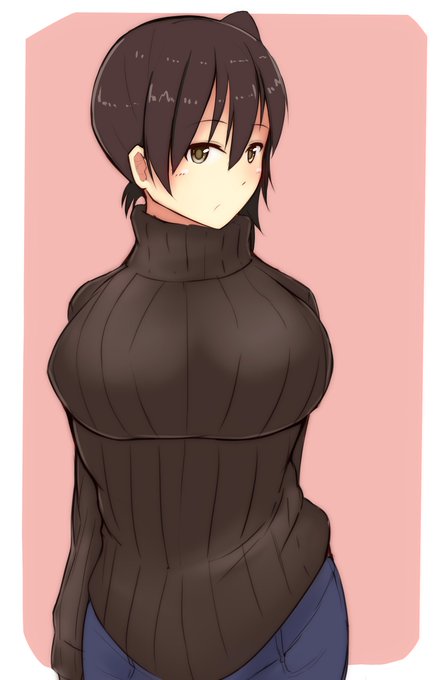 これは暇つぶしに描いてた縦セーターの加賀さんに色を塗ったものです 