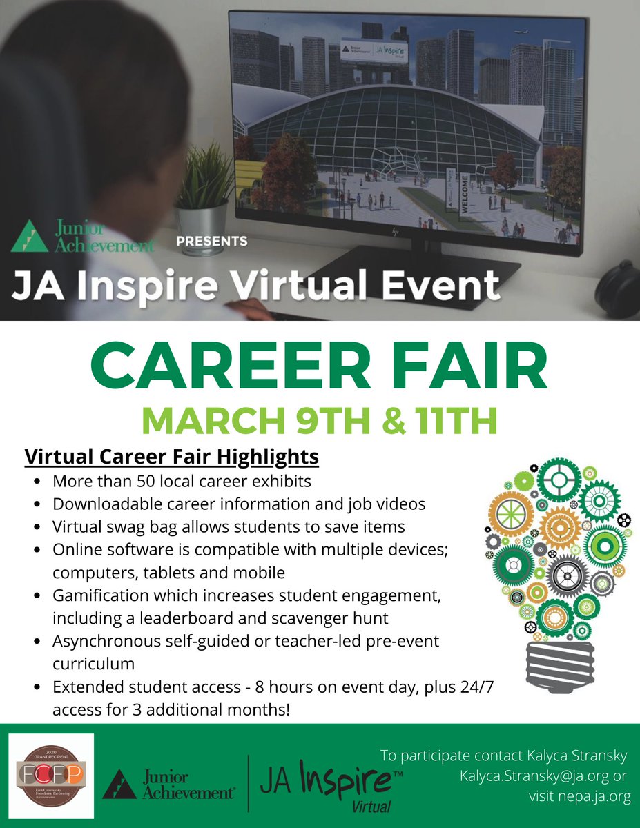 Educators register your 8th - 12th grade students for this free, virtual career fair before Feb. 5th!  nepa.ja.org