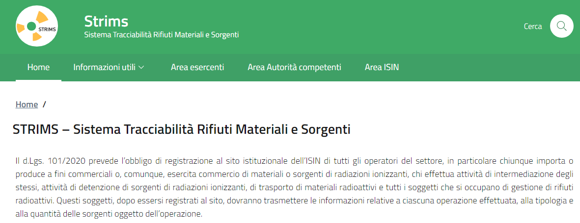 ISIN_Nucleare's tweet photo. Al via #STRIMS (Sistema Tracciabilità Rifiuti Materiali e Sorgenti), sito istituzionale #ISIN.
Previsto dal D.Lgs. 101/2020, risponde all’obbligo di registrazione di coloro che importano,
producono, detengono e commerciano materie e #rifiutiradioattivi. https://t.co/I6H9vpu4bQ https://t.co/g6rKe1RsEI