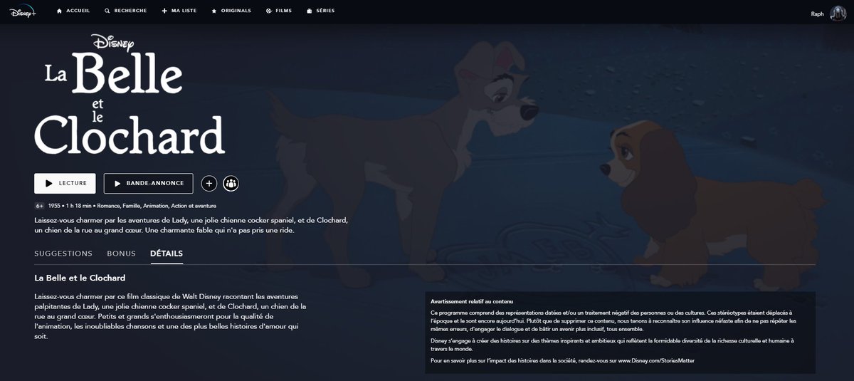GrablyR's tweet photo. Sur @DisneyPlusFR, Peter Pan, La Belle et le clochard ou Les Aristochats sont désormais inaccessibles depuis les profils "enfants" en raison de clichés jugés racistes.

Un message d'avertissement s'affiche au lancement depuis un profil "adulte". https://t.co/oMBwfhNcqe