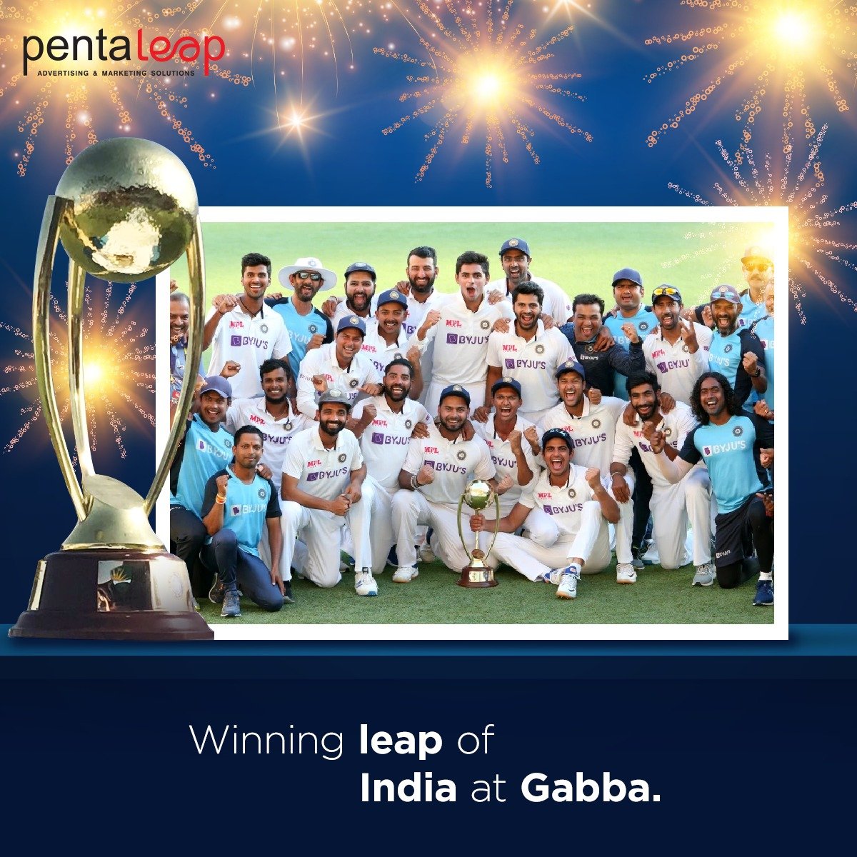 PentagonAdvg's tweet photo. Proud of you, Team India, for your amazing win in India vs Australia.
.
#pentaleap #advertising #marketing #seo #sem #socialmedia #DigitalMarketing #branding #creatives #ads #content #campaign #clients #ideas #inboundmarketing #IndiavsAustralia #Cricket #proud https://t.co/i9FFiWzFj4