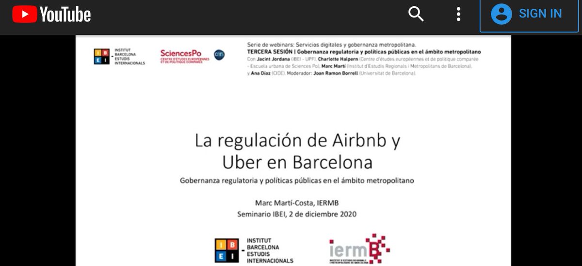 Aquí mi contribución sobre los conflictos regulatorios de Airbnb y Uber en Barcelona youtu.be/MygN3MxOLFg?li… (minuto 45). Muchas gracias por la invitación <a href="/IBEI/">Institut Barcelona d'Estudis Internacionals</a>