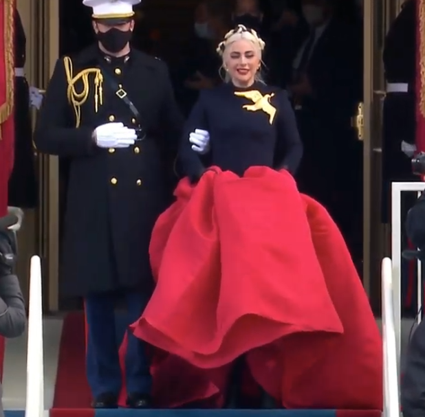 Lady Gaga in the cold weather ballgown I aspire to wear someday.