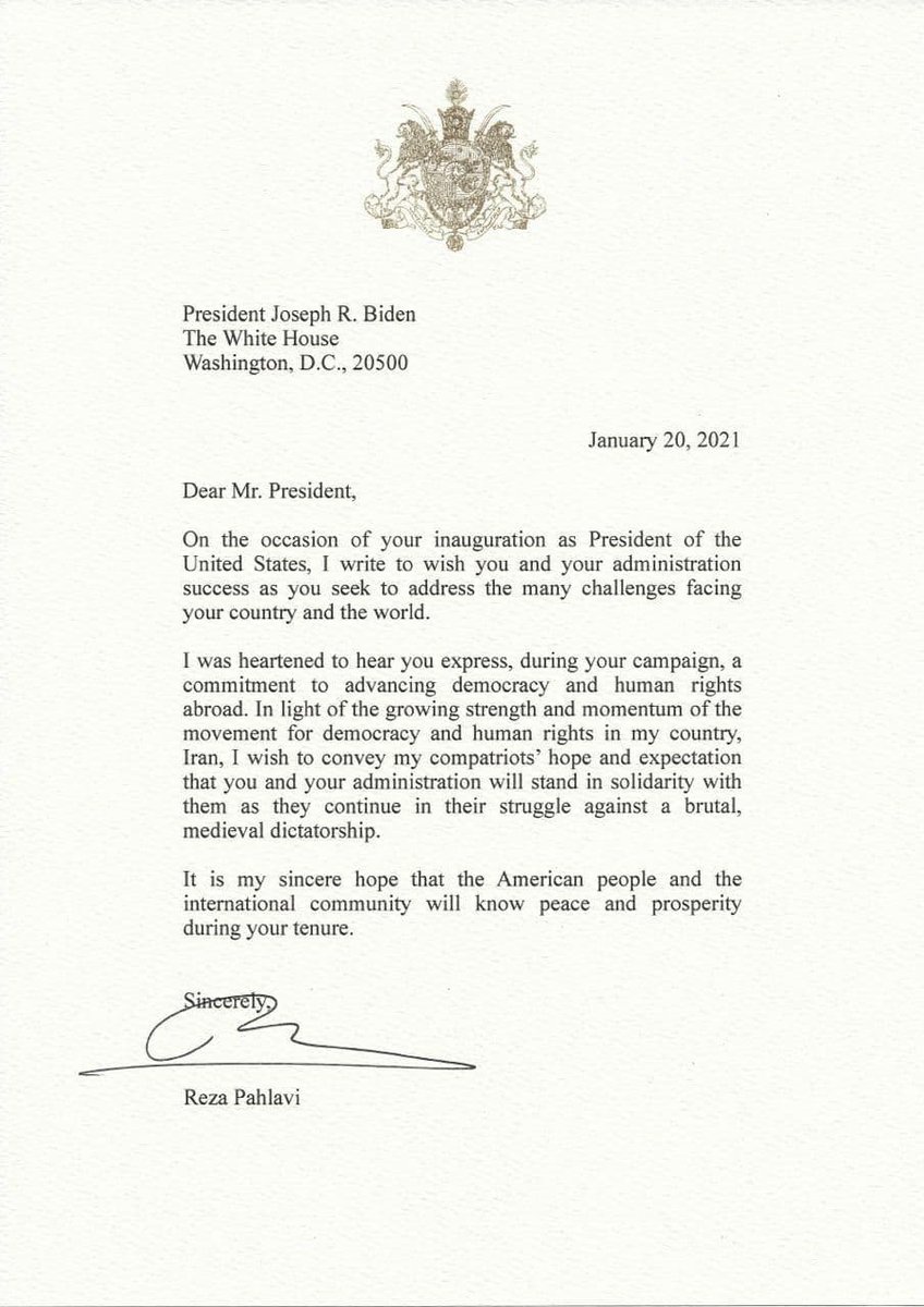 Reza Pahlavi on Twitter: "My letter to President Joseph R. Biden