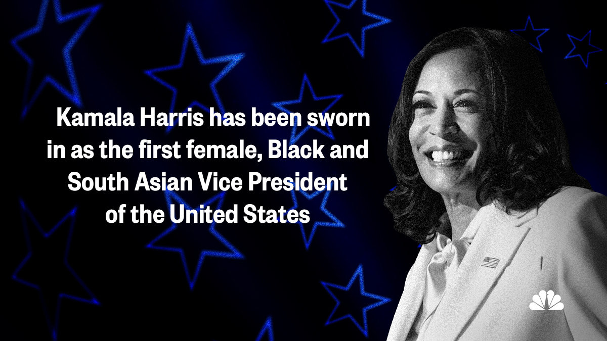 BREAKING: Kamala Harris sworn in as first female, Black and South Asian vice president of the United States.