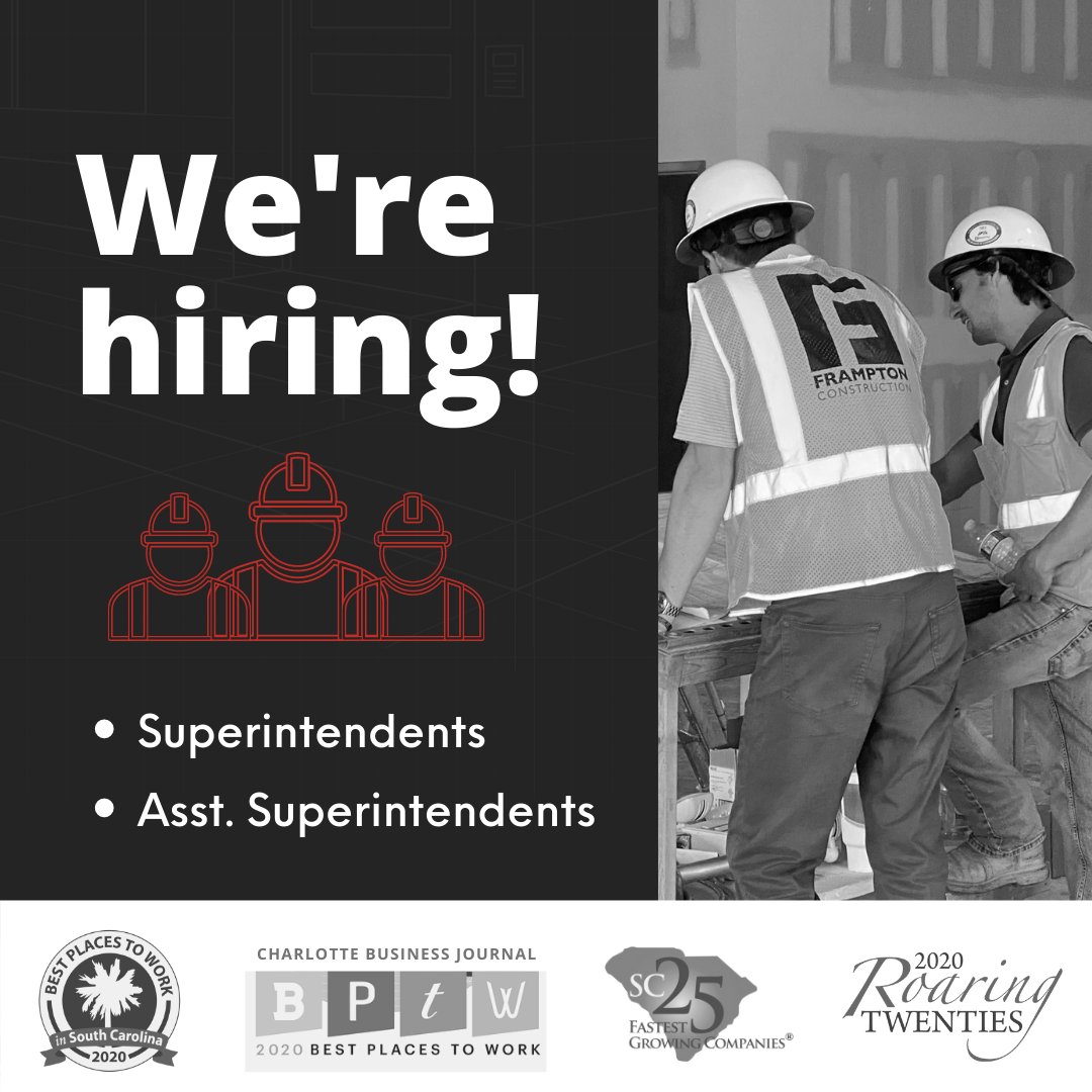 We are looking for energetic, focused, and ambitious individuals to join our field operations team. We’re currently hiring:
- Superintendents
- Assistant Superintendents

Think you'd be a good fit? Send your resume with project experience to careers@frampton.construction.