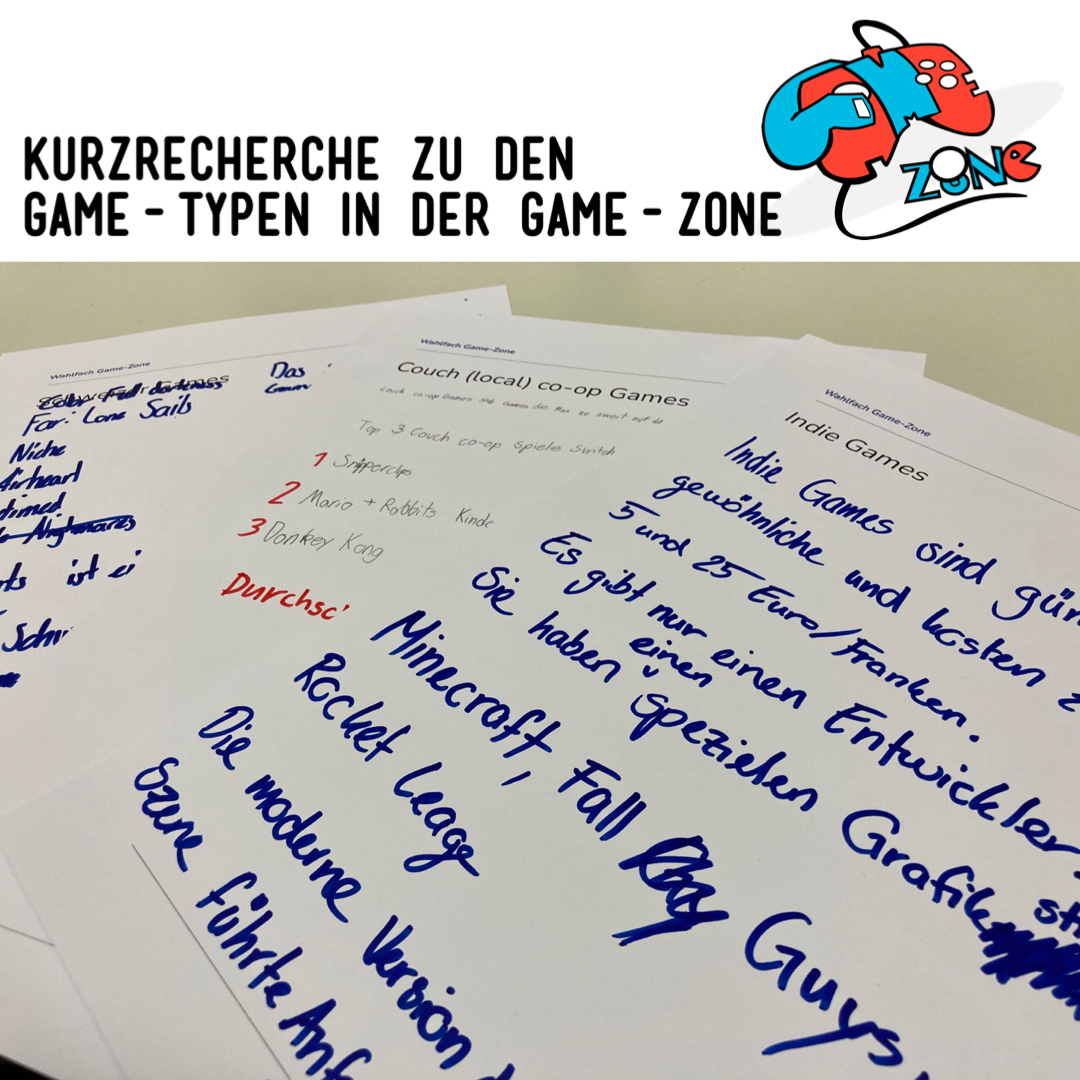 Woche 2 der Game-Zone
Gestern haben wir uns mit den drei Game-Typen in der Game-Zone beschäftigt:
- Indie Games 🕹
- Schweizer Games 🇨🇭
- Couch co-op Games 🛋

#twlz #gamekultur #gamezone #indiegames #swissgames #couchcoop #Medienkompetenz