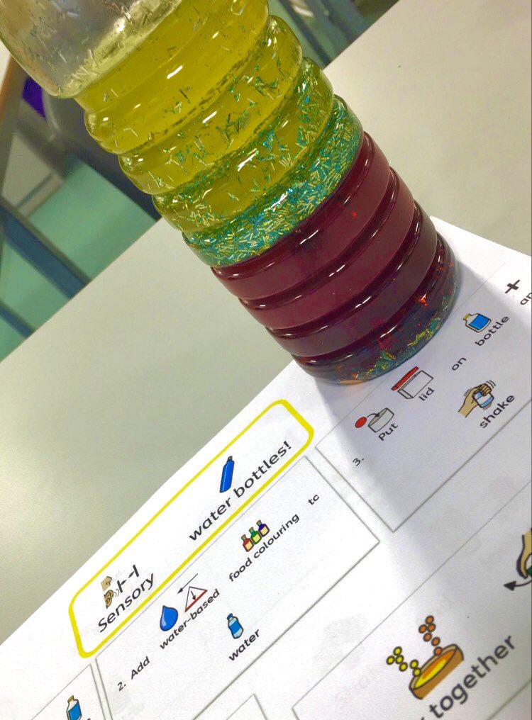 missbmachin's tweet image. Our current topic book in English is Room on the Broom 🧹, so today we made our very own witches’ potions 🧙‍♀️(aka sensory bottles). The children LOVED looking at the different colours and cackling like witches 😂 #edutwitter #SENDtwitterCommunity #specialneeds