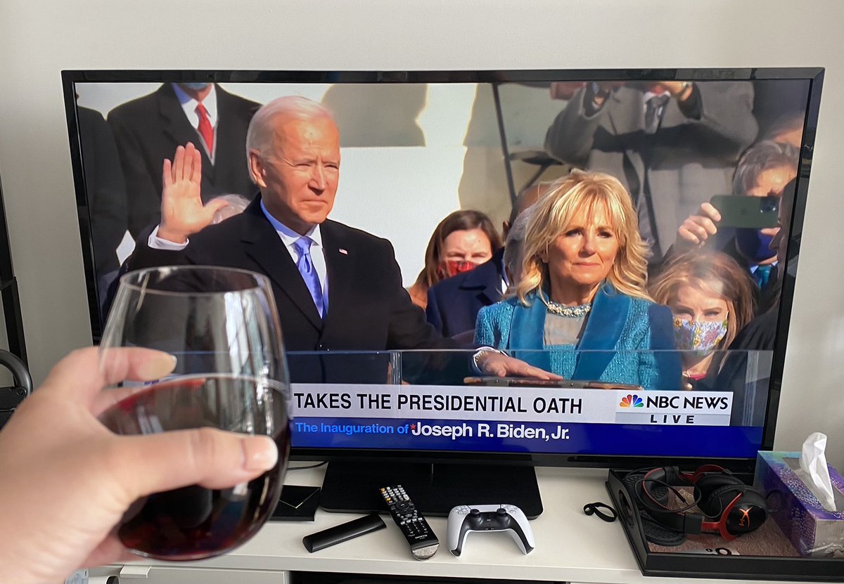songxng's tweet photo. The inauguration is happening less than five miles from me, but I can’t go there to watch it. 😢 But at least I can have wine at home.

Cheers to President @JoeBiden and Vice President @KamalaHarris. Today is a historic day. https://t.co/6eJczIG9He