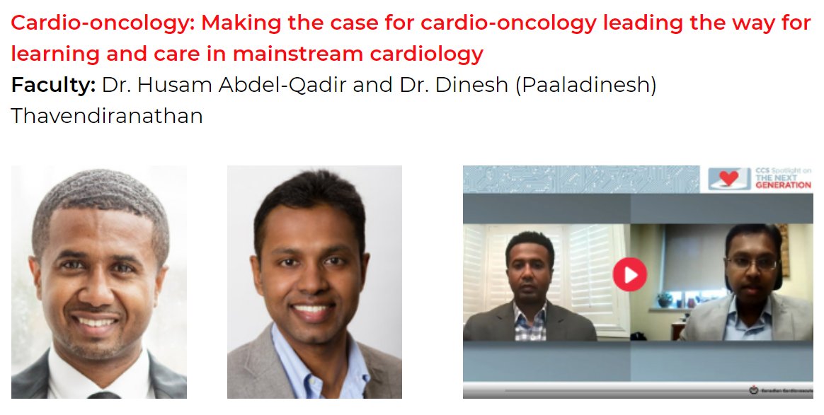 Enjoying the CCS Spotlight on the Next Generation series? Listen to the rich discussion as @husam247 and @dineshpmcc1 make the case for cardio-oncology leading the way for learning and care in mainstream #cardiology ➡️Watch the episode here: ccs.ca/spotlight-on-t…