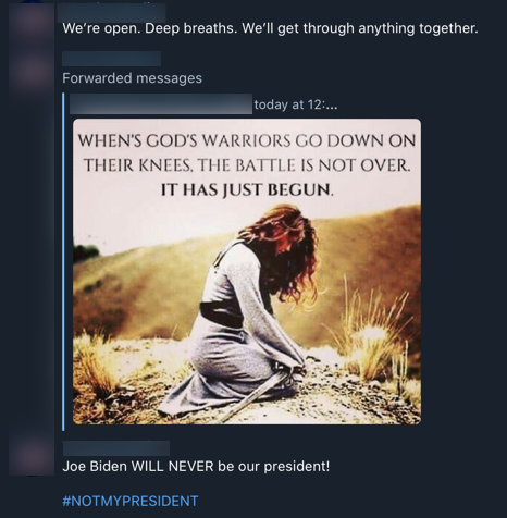 Biden is now President of the United States. One user in a QAnon Telegram channel says QAnon was a "deepstate psyops" all along, while a major QAnon Telegram channel denies Biden is now president.