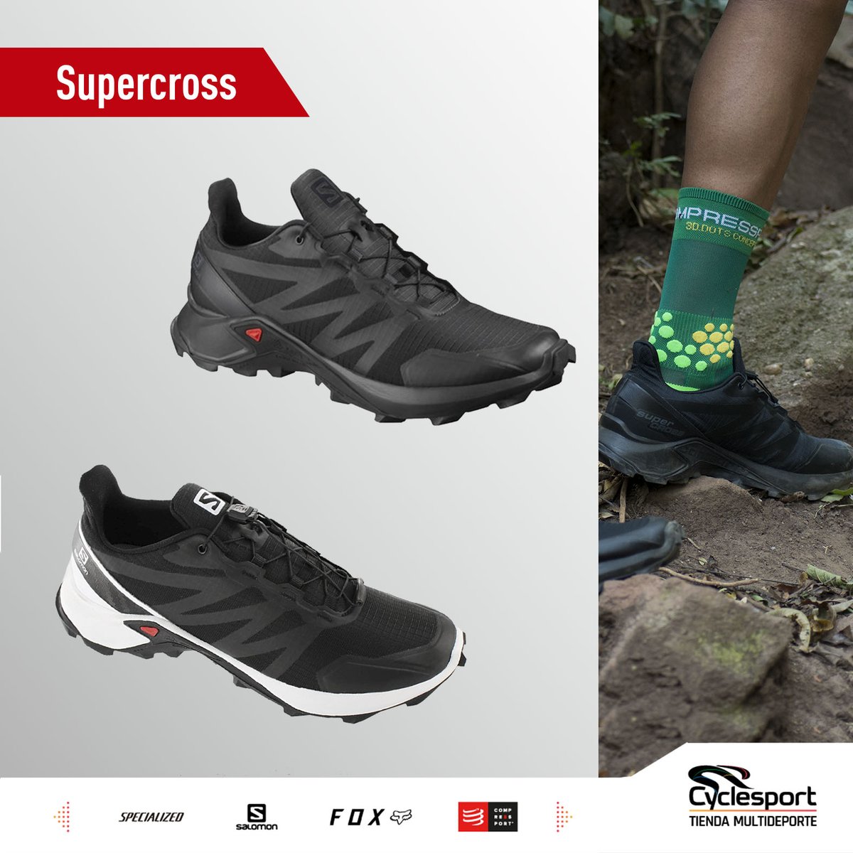 Salomon Supercross  ofrece  agarre y protección para correr rápido y sin vacilar. 
Para más informes consultá al 0992221197
