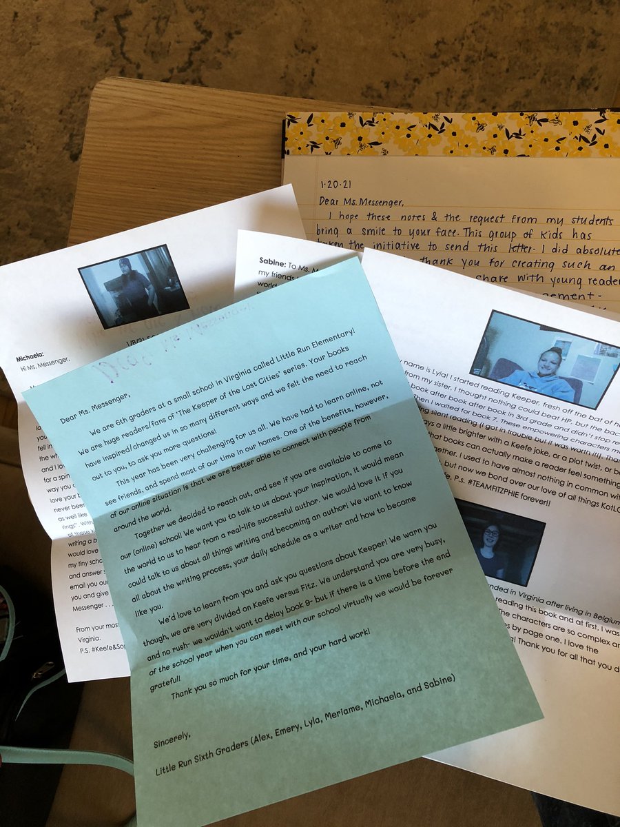 6thgradesynergy's tweet photo. Sixth graders took the initiative to write to their favorite author, who has changed their lives as readers: @SW_Messenger we hope to get a reply and perhaps a virtual visit! 🤞 🤞 https://t.co/Ns064SLWqq