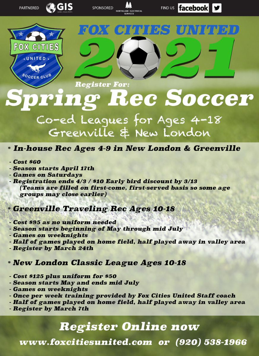 Fox Cities Spring Soccer Programs Offered.  Sign up NOW! conta.cc/2N7rnud